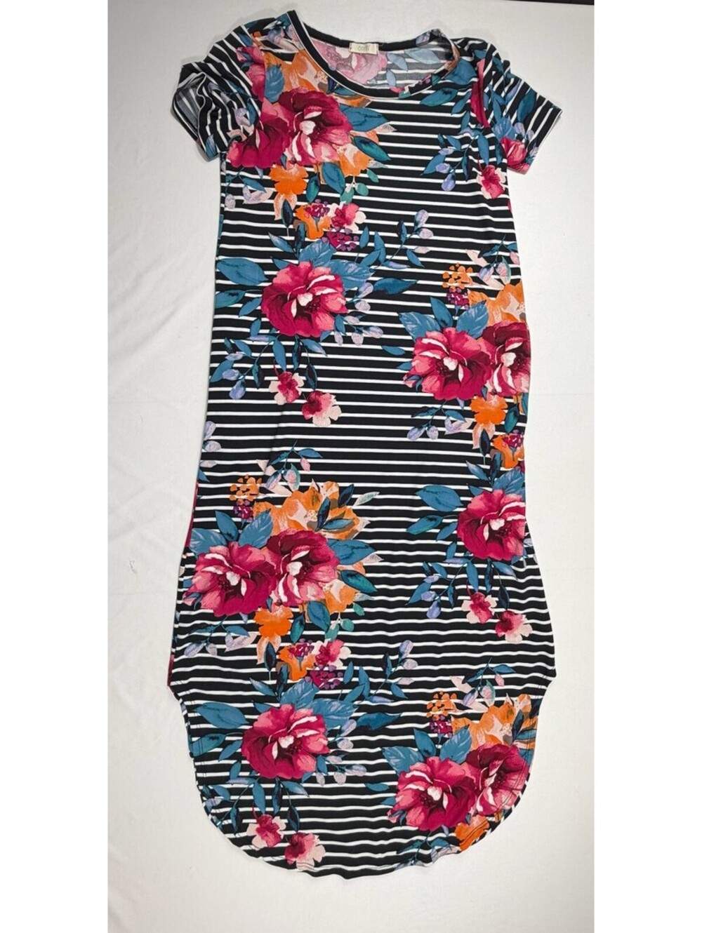 Oddi Floral Striped Midi Dress Small